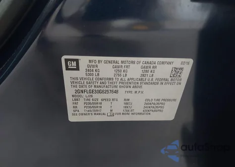 2016 Chevrolet Equinox Ltz z USA, uszkodzony, nr VIN 2GNFLGE30G6257648